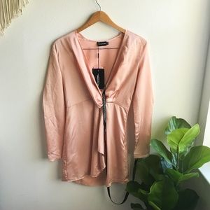 Pretty Little Thing Satin Plunge Wrap Dress NWT